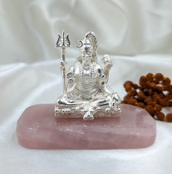 925 Silver Shiv ji Idol on Rose Quartz Stone, Thoughtful gifts for Housewarming