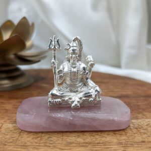 925 Silver Shiv ji Idol on Rose Quartz Stone, Thoughtful gifts for Housewarming - Image 2