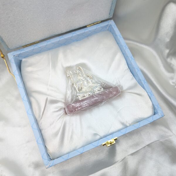 925 Silver Shiv ji Idol on Rose Quartz Stone, Thoughtful gifts for Housewarming - Image 4