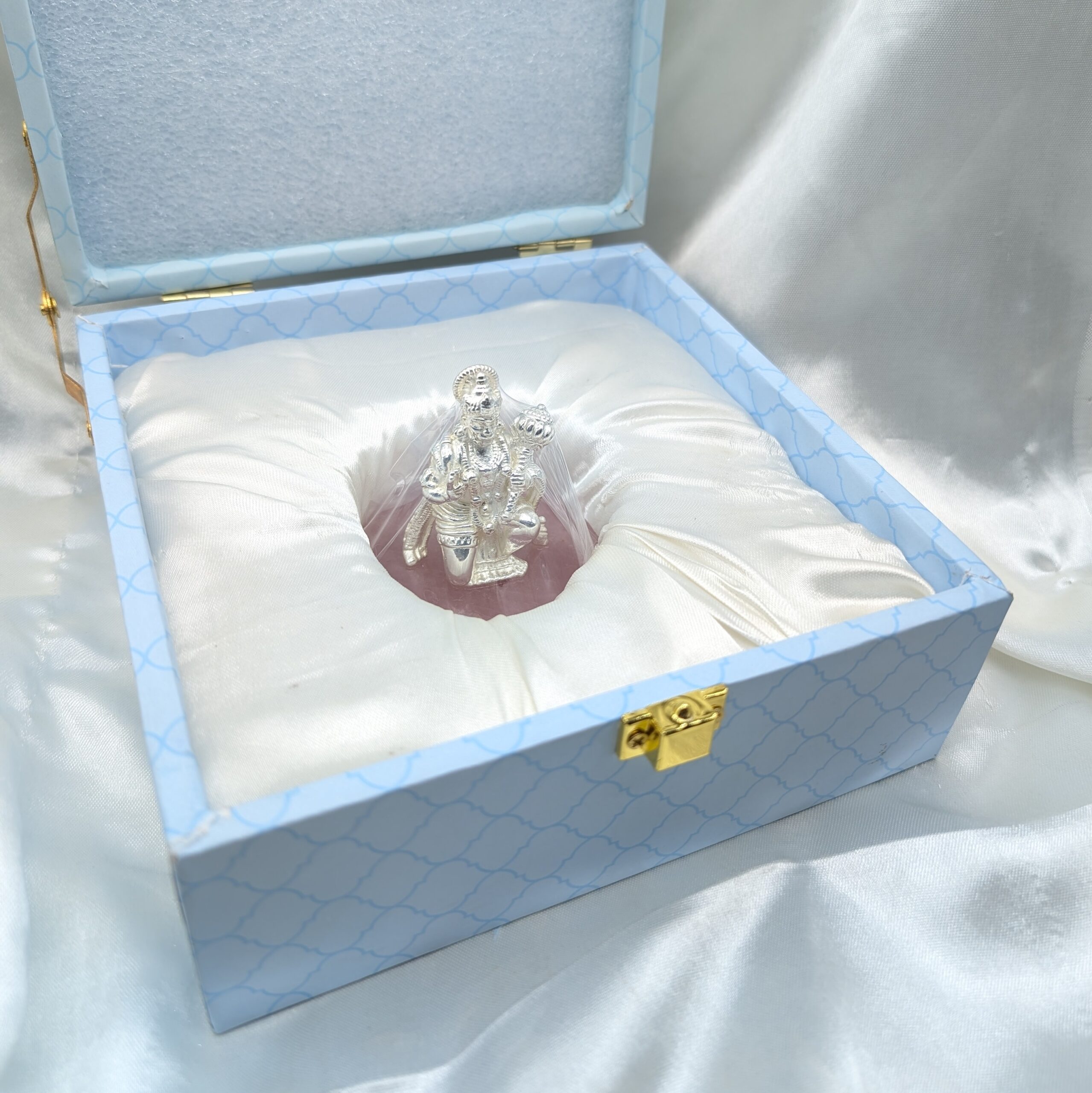 925 Silver Hanuman Statue on Rose Quartz Stone, Handcrafted Spiritual Décor for Home, Perfect Gift for Festivals & Blessings - Image 4