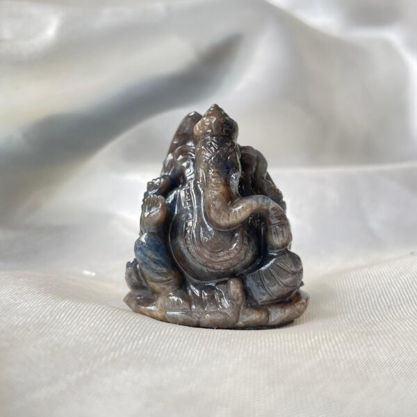 Blue Sapphire Ganesha Idol, 1.65" Natural Blue Sapphire Carved Ganesha Idol