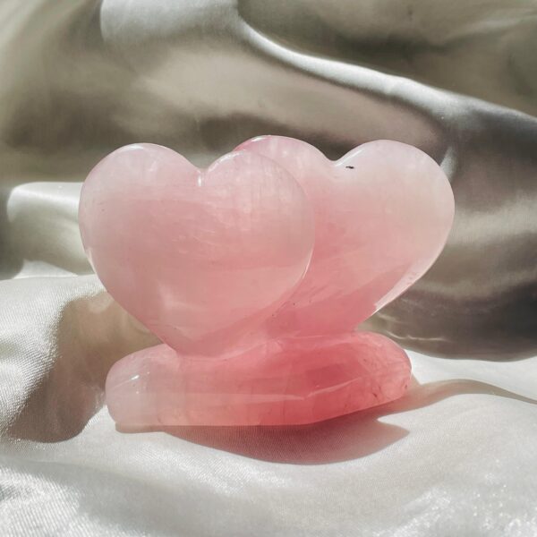 Personalized Rose Quartz Twin Puffy Heart, Custom Letter in Silver, Meaningful Gift for Anniversaries or Weddings - Image 4
