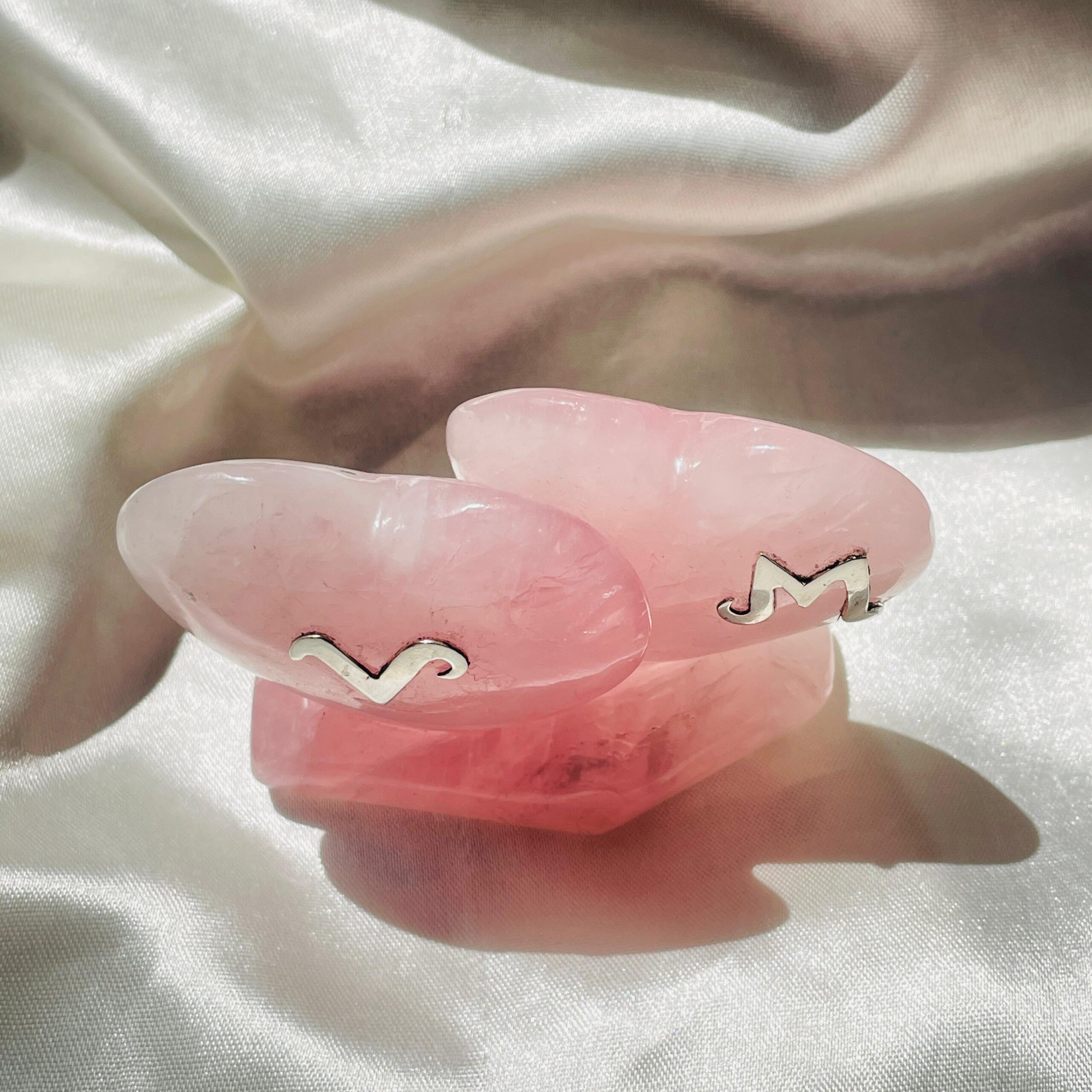 Personalized Rose Quartz Twin Puffy Heart, Custom Letter in Silver, Meaningful Gift for Anniversaries or Weddings - Image 6
