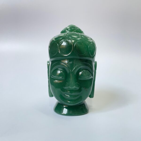 Jade Buddha head idol 3.35" green jade aventurine carving Buddha head statue
