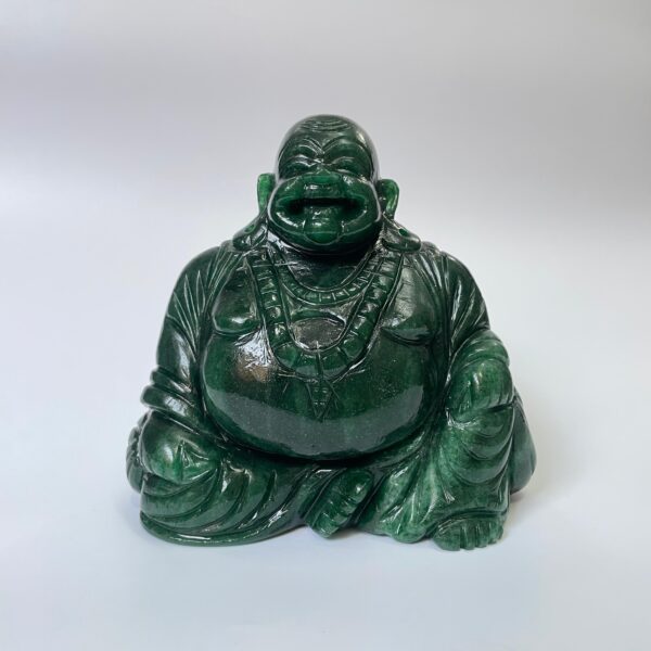 Green Jade Laughing Buddha, 4.75" Green Jade Stone Carved Laughing Buddha