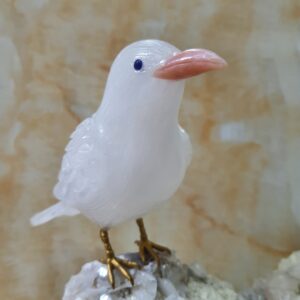 White Quartz & Green Fluorite Birds Figurine on Natural Crystal Quartz Geode - Image 4