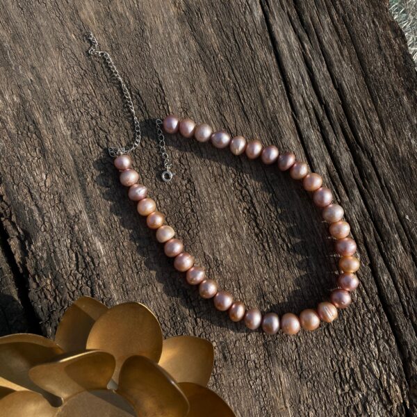 Elegant Pearl Necklace Set, Round Pink Peral Necklace with Stud Earrings - Image 4