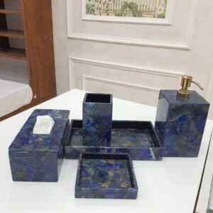 Natural Blue Lapis Bathroom Set | Luxury Bathroom Set | Hotel Luxury Bathroom Accessories | Bath Décor Product | Bathroom Tissue Box - Image 3