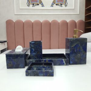 Natural Blue Lapis Bathroom Set | Luxury Bathroom Set | Hotel Luxury Bathroom Accessories | Bath Décor Product | Bathroom Tissue Box - Image 2