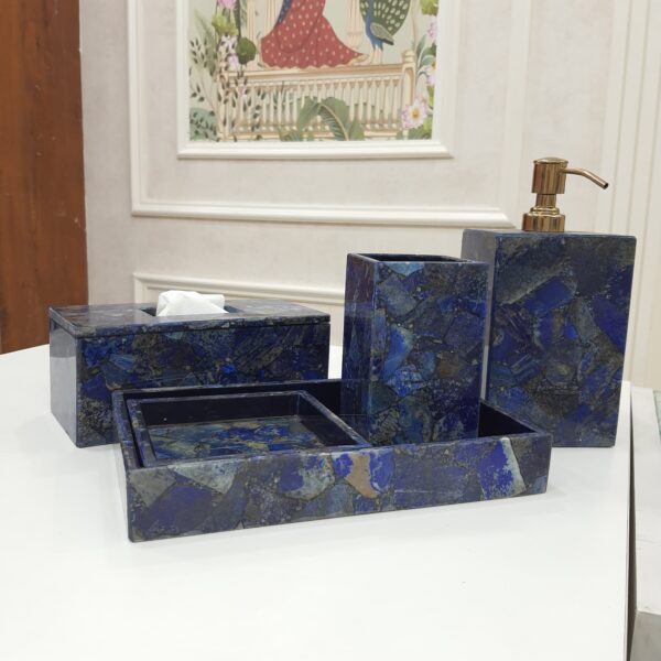 Natural Blue Lapis Bathroom Set | Luxury Bathroom Set | Hotel Luxury Bathroom Accessories | Bath Décor Product | Bathroom Tissue Box
