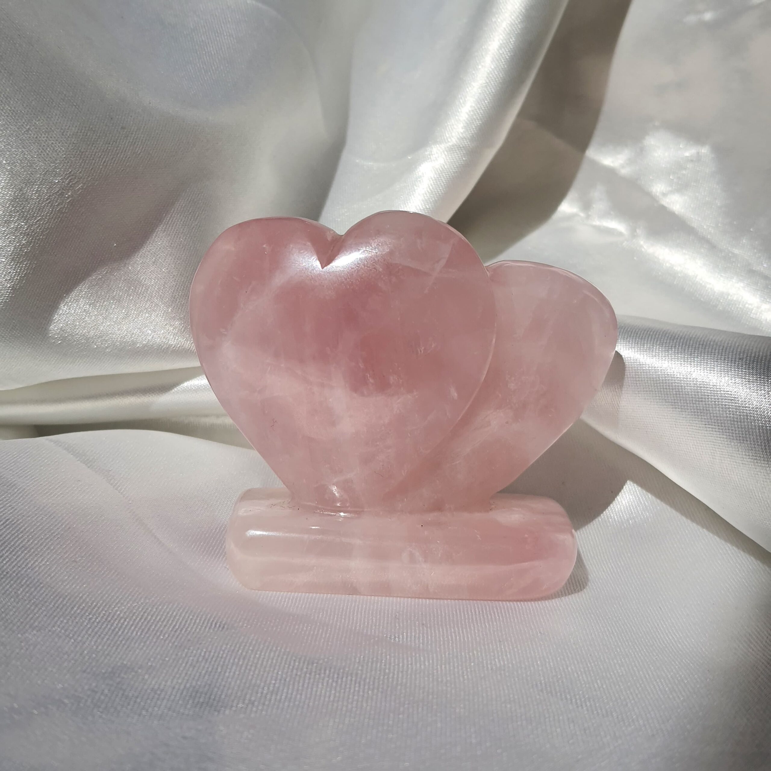 Rose Quartz Twin Puffy Heart, Pink Crystal Décor for Home & Premium Gift for Loved Ones - Image 3