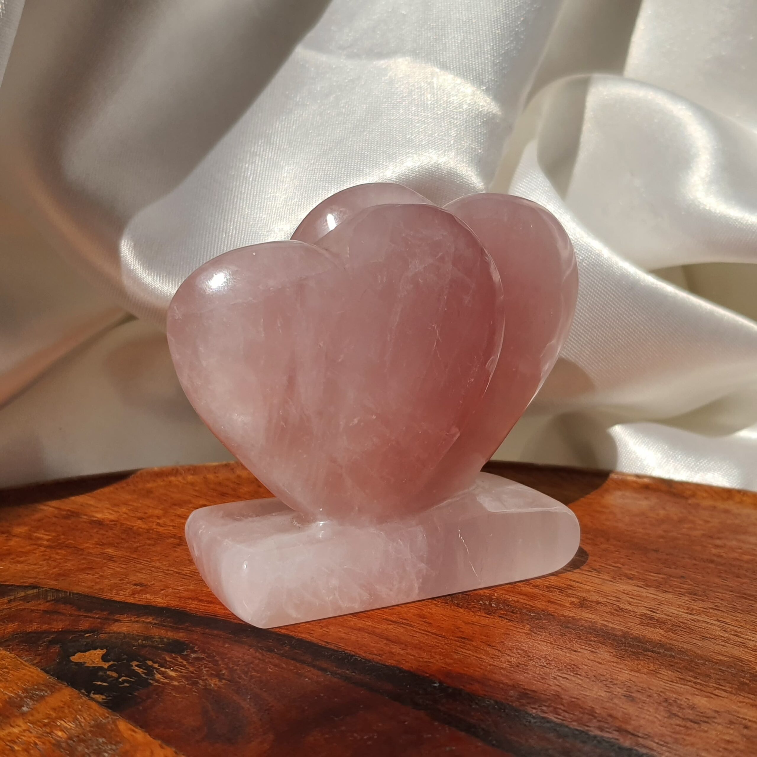Rose Quartz Twin Puffy Heart, Pink Crystal Décor for Home & Premium Gift for Loved Ones - Image 1