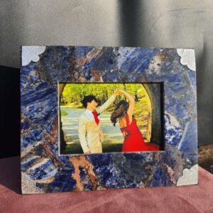 Solalite Stone Photo Frame with Silver work on Sodalite Frame for Valentine's Day, Wedding and Anniversary Gifts