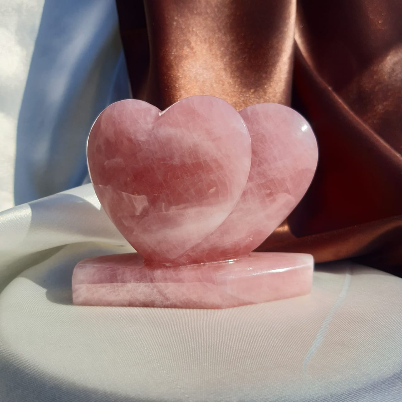 Rose Quartz Twins Heart, Beautiful pink crystal décor piece, Perfect for love energy and healing, Ideal gift for anniversaries - Image 1