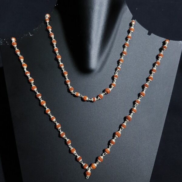 5 Face Rudraksha Mala with 925 Sterling Silver Cap, Panchmukhi Rudraksha Mala for Meditation