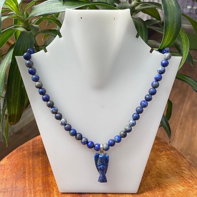 Blue Lapis lazuli mala with Angel pendant for women n girls necklace - Image 3