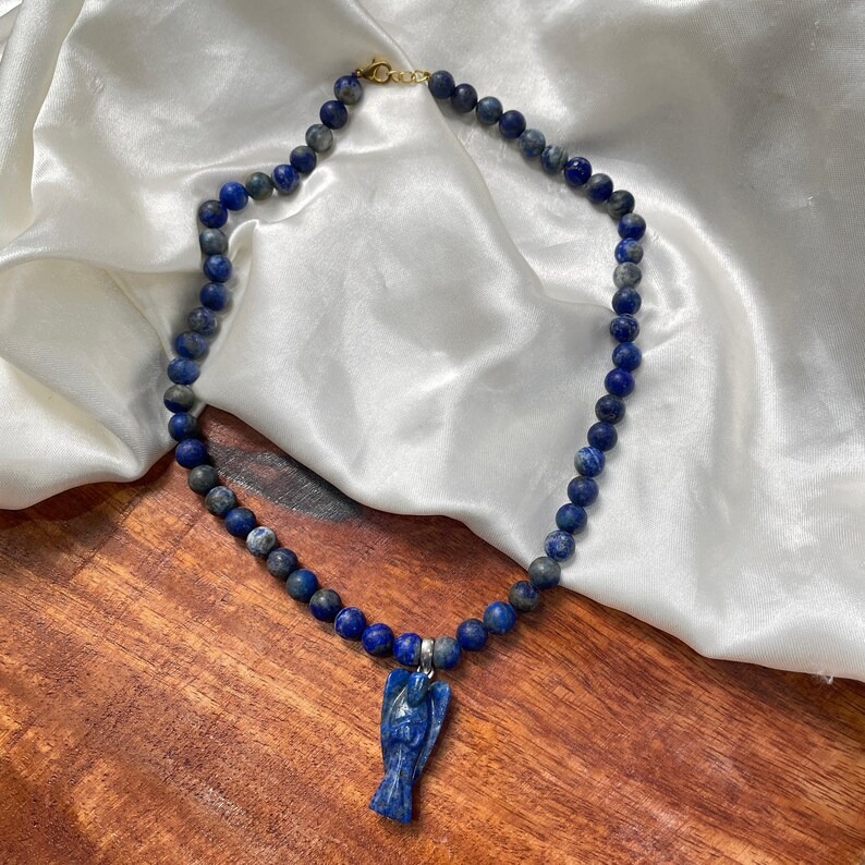Blue Lapis lazuli mala with Angel pendant for women n girls necklace - Image 4