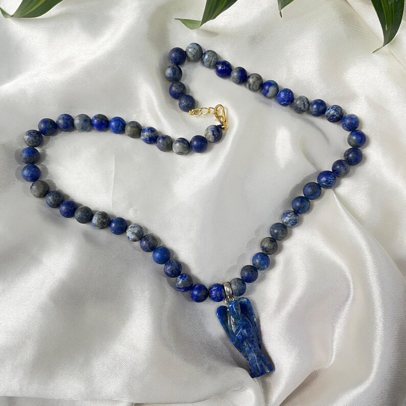 Blue Lapis lazuli mala with Angel pendant for women n girls necklace - Image 5