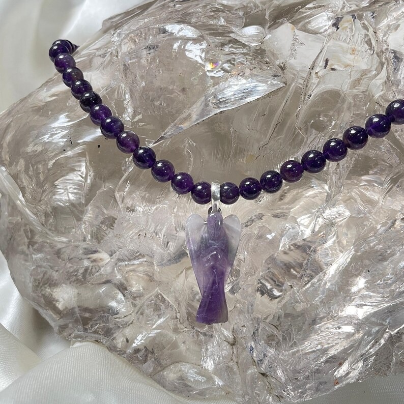 Amethyst mala with Angel pendant for women n girls necklace - Image 4