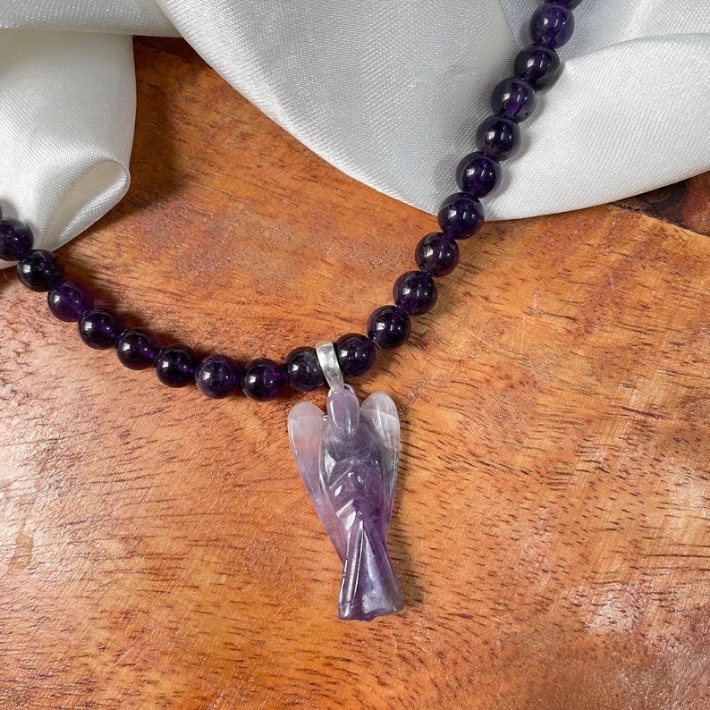 Amethyst mala with Angel pendant for women n girls necklace - Image 5