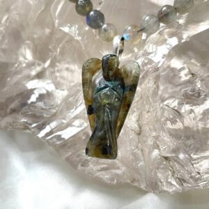 Natural Labradorite mala with angel pendant for women & girls necklace - Image 5