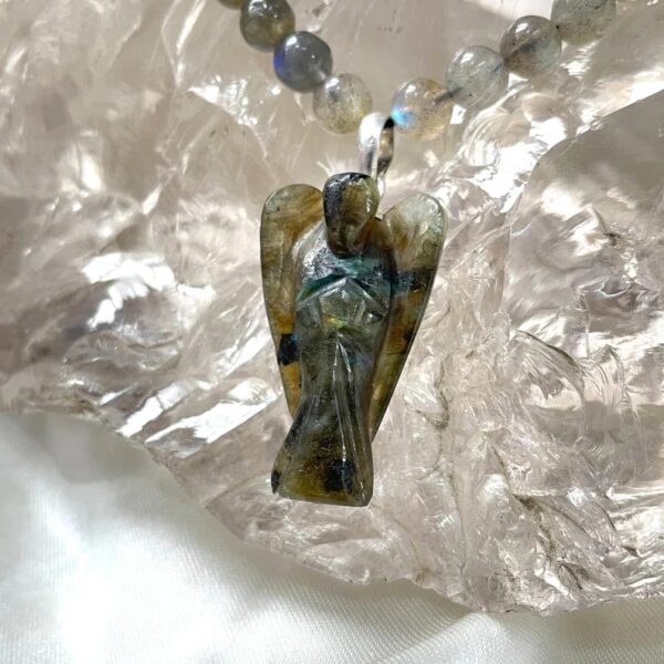 Natural Labradorite mala with angel pendant for women & girls necklace - Image 5