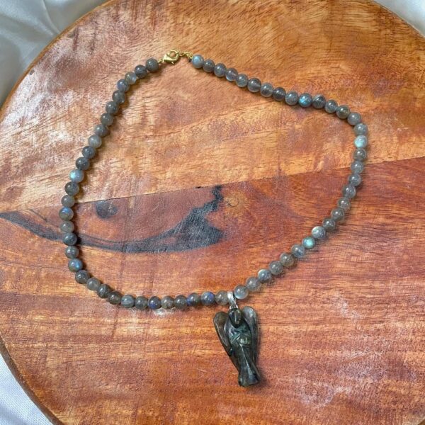 Natural Labradorite mala with angel pendant for women & girls necklace - Image 4
