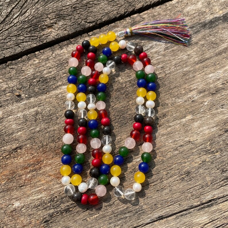 Natural 9 chakra gemstone beads mala for meditation & prayer - Image 3
