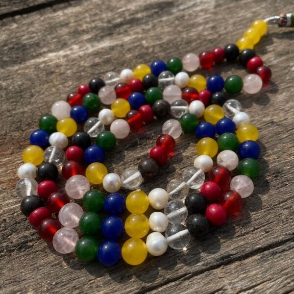 Natural 9 chakra gemstone beads mala for meditation & prayer