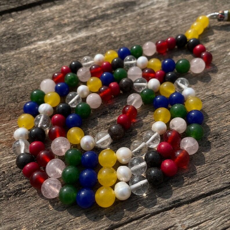 Natural 9 chakra gemstone beads mala for meditation & prayer - Image 1