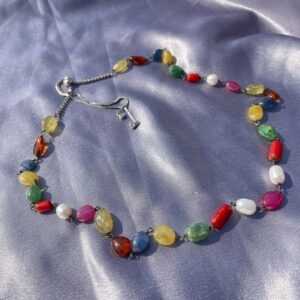 Navratna Mala Necklace, 4mm Natural Gemstone Beads in 925 Silver - Image 8