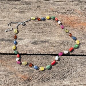 Navratna Mala Necklace, 4mm Natural Gemstone Beads in 925 Silver - Image 3
