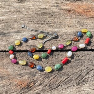 Navratna Mala Necklace, 4mm Natural Gemstone Beads in 925 Silver - Image 4