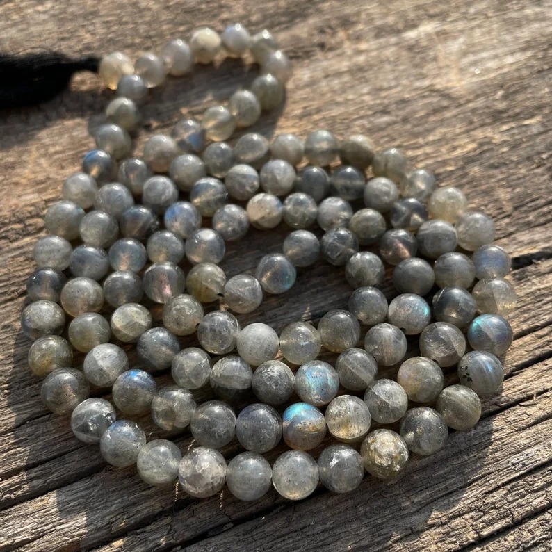 Natural Labradorite Stone Beads Mala for Spiritual Meditation & Gifts - Image 1