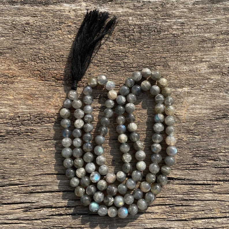 Natural Labradorite Stone Beads Mala for Spiritual Meditation & Gifts - Image 2