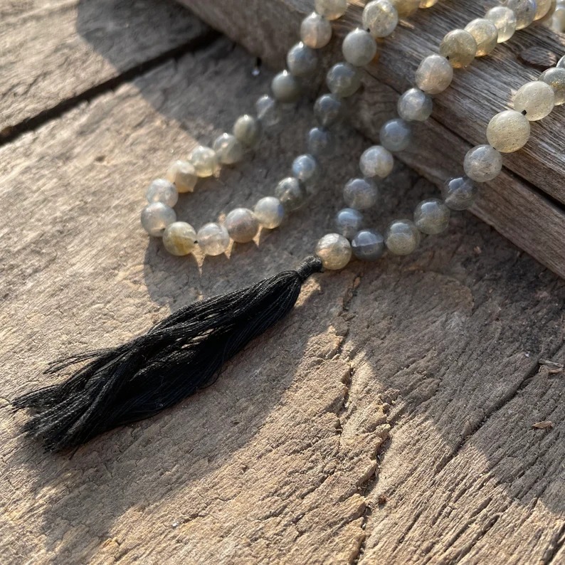 Natural Labradorite Stone Beads Mala for Spiritual Meditation & Gifts - Image 3