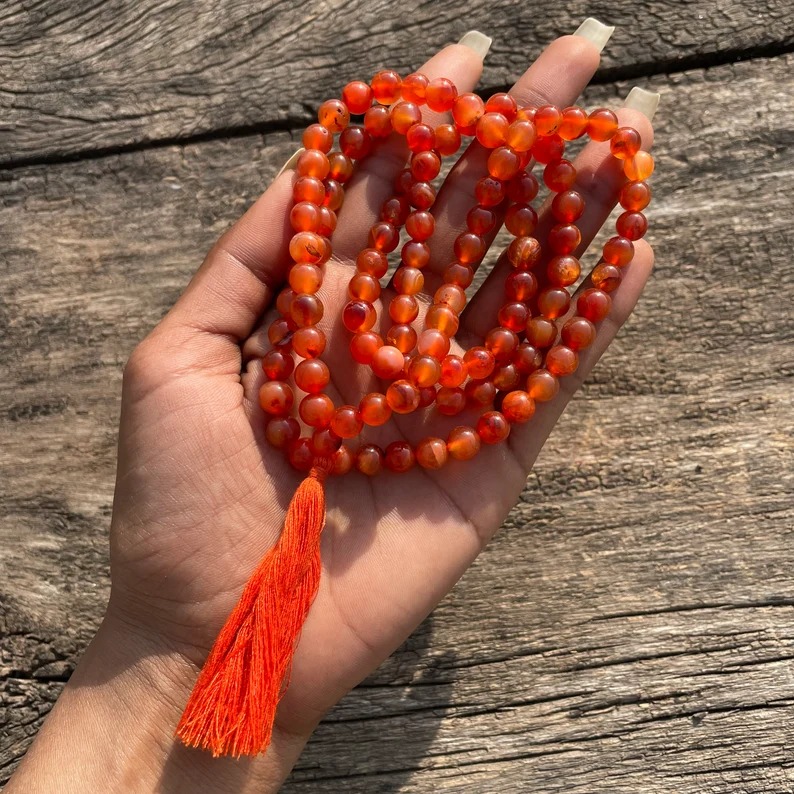Orange Carnelian stone Beads Mala for Prayer, Meditation & Jaap Mala - Image 6