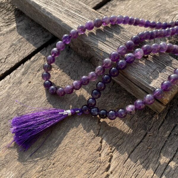 Natural Amethyst Gemstone Beads Mala 8 MM Round Shape Purple Amethyst Mala - Image 2