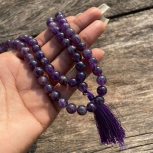 Natural Amethyst Gemstone Beads Mala 8 MM Round Shape Purple Amethyst Mala - Image 1