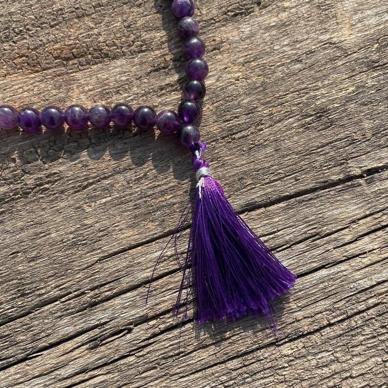 Natural Amethyst Gemstone Beads Mala 8 MM Round Shape Purple Amethyst Mala - Image 6