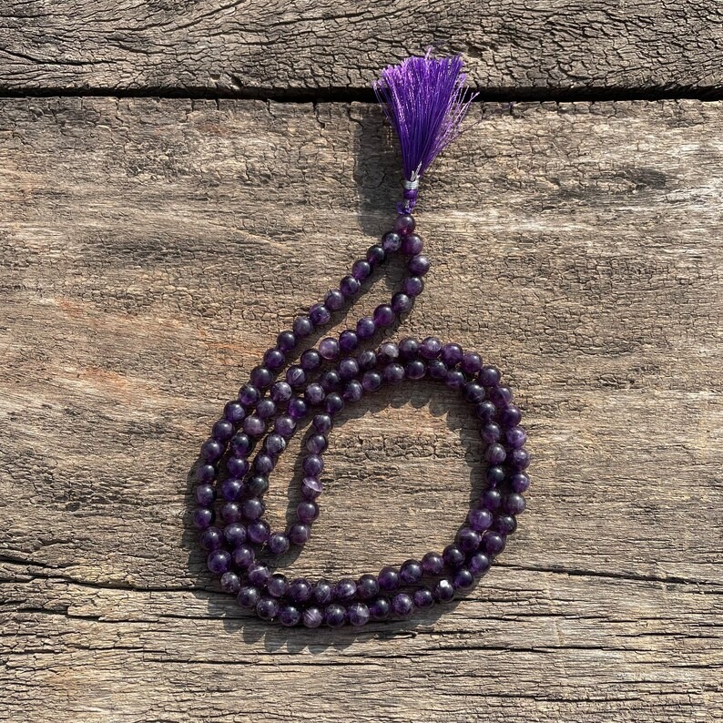 Natural Amethyst Gemstone Beads Mala 8 MM Round Shape Purple Amethyst Mala - Image 10