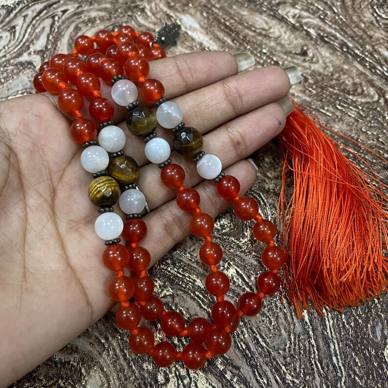 Red Carnelian Stone Mala 8.50mm 109 Carnelian Beads Mala Red Stone Prayer Jaap Mala - Image 3