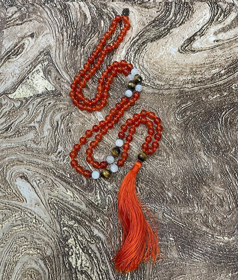 Red Carnelian Stone Mala 8.50mm 109 Carnelian Beads Mala Red Stone Prayer Jaap Mala - Image 4