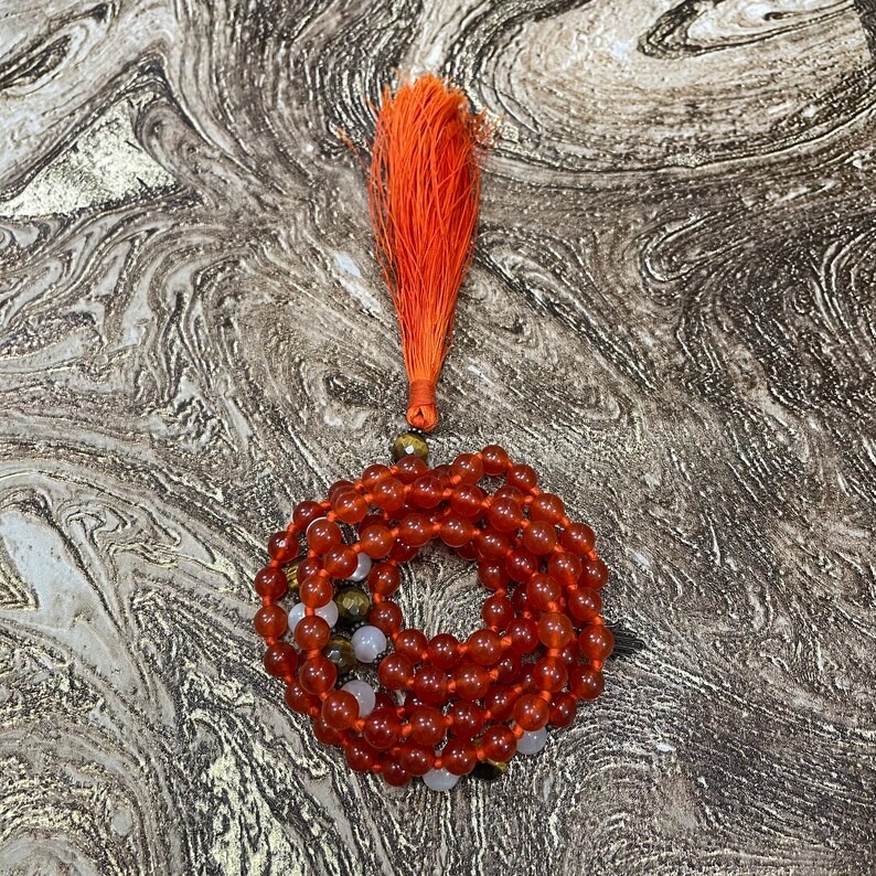 Red Carnelian Stone Mala 8.50mm 109 Carnelian Beads Mala Red Stone Prayer Jaap Mala - Image 1