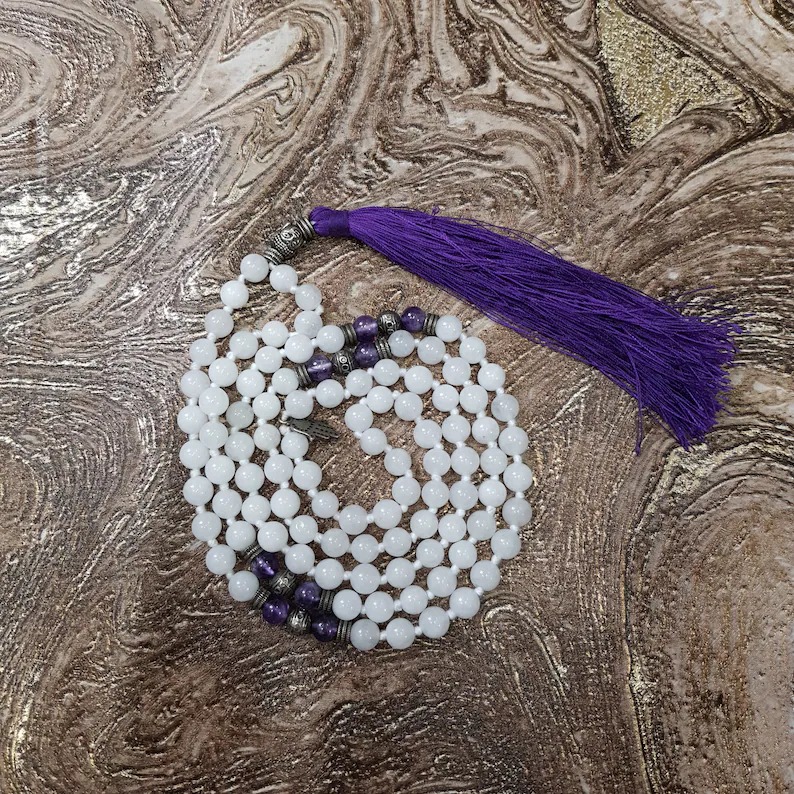 Natural White Agate Stone Mala 108 Agate Beads Mala 9MM Agate Beads Mala White Stone Prayer Jaap Mala - Image 8