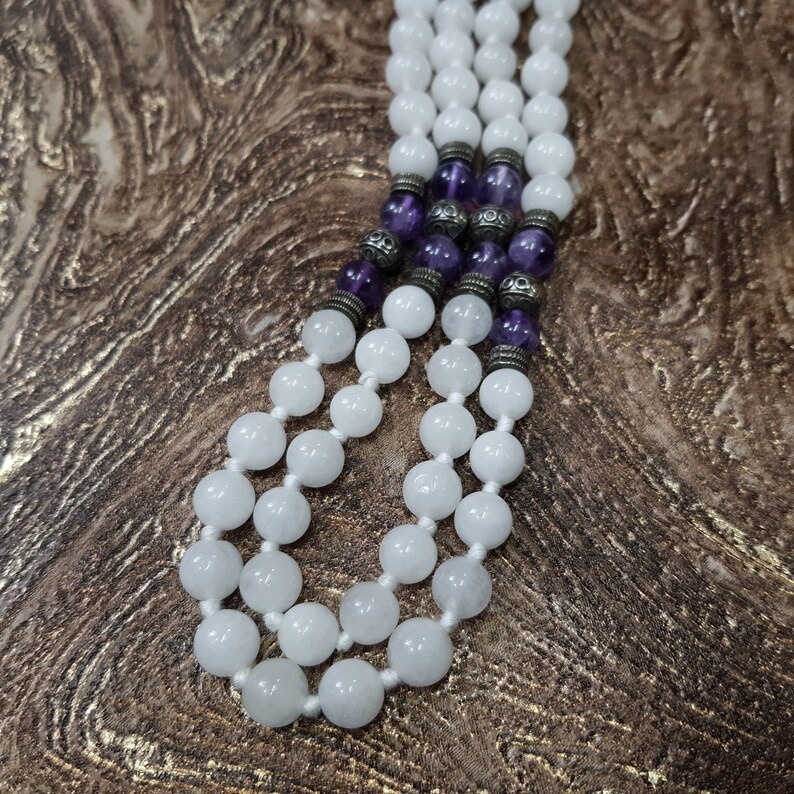 Natural White Agate Stone Mala 108 Agate Beads Mala 9MM Agate Beads Mala White Stone Prayer Jaap Mala - Image 6