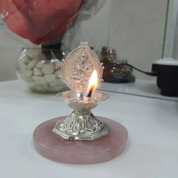 Ganesha Lamp on Rose Quartz Stone, German Silver Lamp for Unique Corporate Gifts, Premium, Luxury Gifts - Image 3