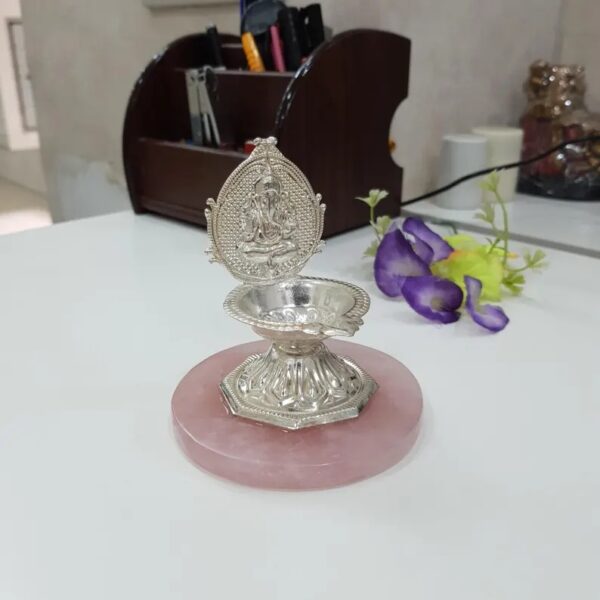 Ganesha Lamp on Rose Quartz Stone, German Silver Lamp for Unique Corporate Gifts, Premium, Luxury Gifts - Image 4