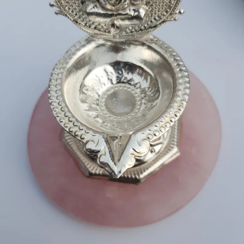 Ganesha Lamp on Rose Quartz Stone, German Silver Lamp for Unique Corporate Gifts, Premium, Luxury Gifts - Image 5