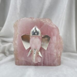 Sterling Silver Rose Quartz Ganesha, Luxury Handmade Ganesha for Office Decoration and Gift